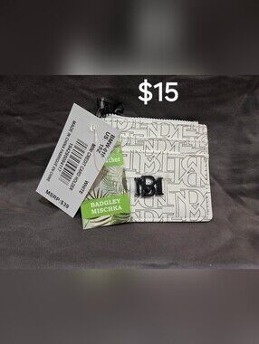 Badgley Mischka White and Black Logo Pattern Mini Card Holder